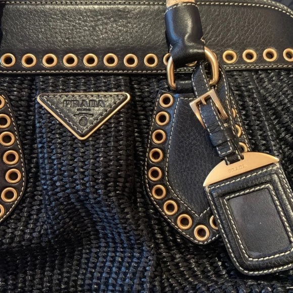 💯Auth PRADA Paglia Vitello Danio Large Raffia Style Straw Bag - Picture 6 of 14